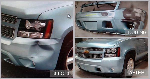 Chevy Suburban Before and After at Snow Hill Auto Body in Snow Hill MD