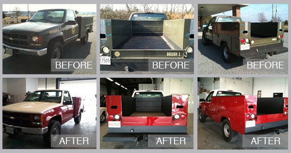 Chevy Utility Truck Before and After at Snow Hill Auto Body in Snow Hill MD
