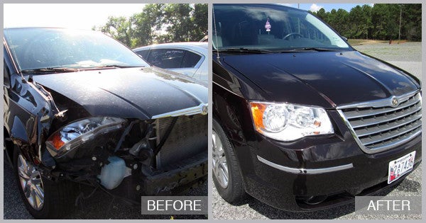 Chrysler Town & Country Before and After at Snow Hill Auto Body in Snow Hill MD