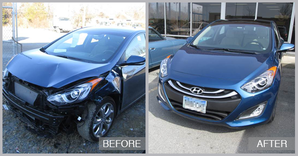2015 Elantra GT Before and After at Snow Hill Auto Body in Snow Hill MD
