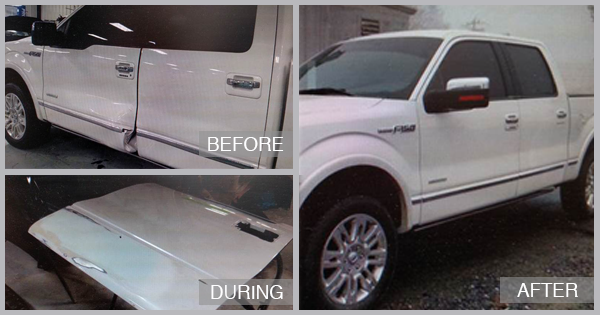 Ford F-150 Before and After at Snow Hill Auto Body in Snow Hill MD
