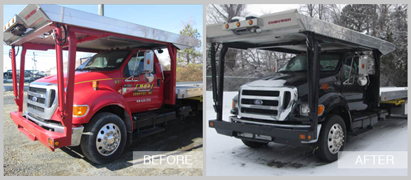 Cintas Delivery Truck Before and After at Snow Hill Auto Body in Snow Hill MD
